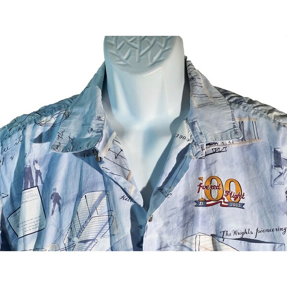 MAX BOXER Men's Short Sleeve Button Down 100 Years Of Flight Shirt Blue Large - Picture 2 of 6
